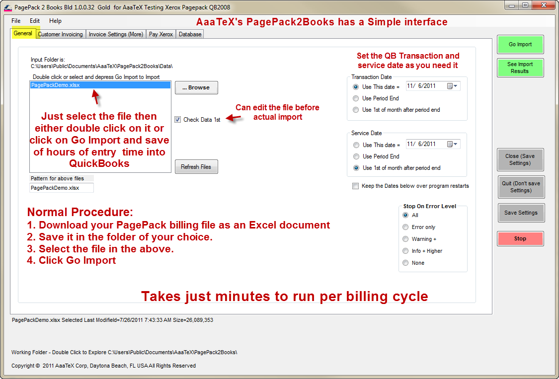 Xerox PagePack to QuickBooks Invoices