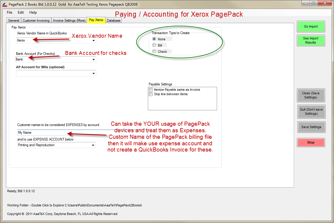 Xerox PagePack to QuickBooks Bill or Check