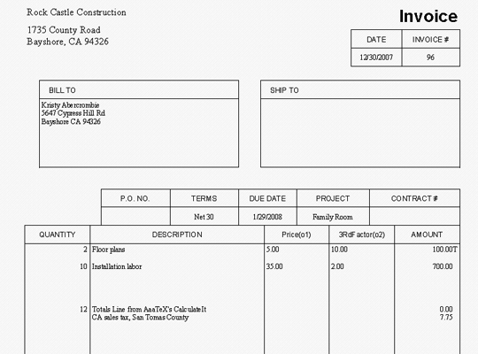 QuickBooks Invoice